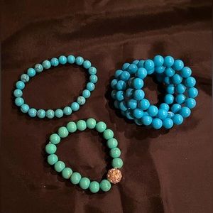 Chunky Beaded Bracelets Blue Elastic Fashion Bundle